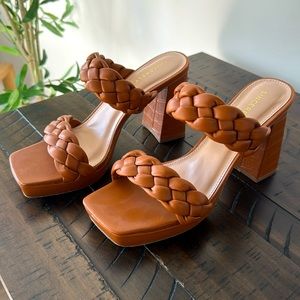 Sincerely Jules Aurora Camel Braided Platform Heels NWT